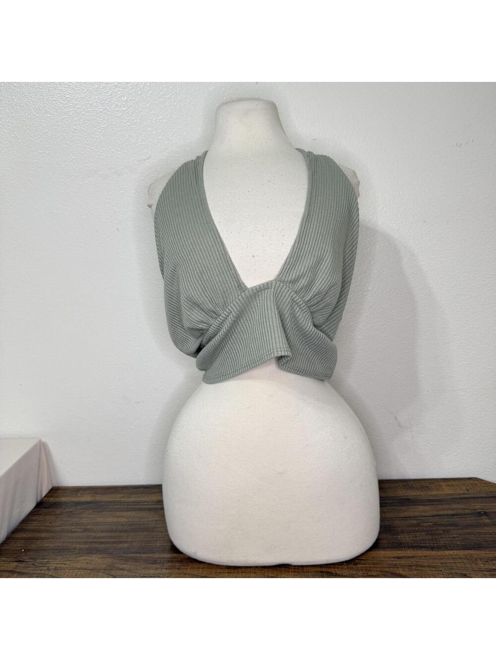 Almost Famous Sage Green Halter Crop Top Size XL